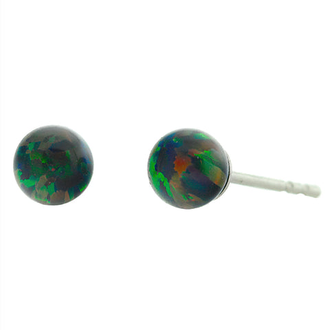 Aurora: 4mm Black Australian Opal Ball Stud Earrings Sterling Silver - 1000Jewels.com