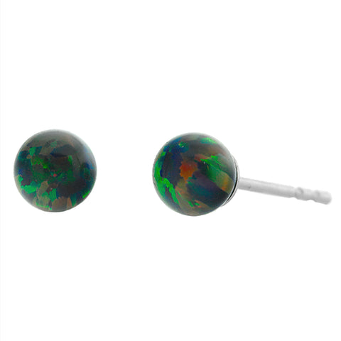 Aurora: Black Created Australian Opal Ball Stud Earrings 925 Sterling Silver - 1000Jewels.com
