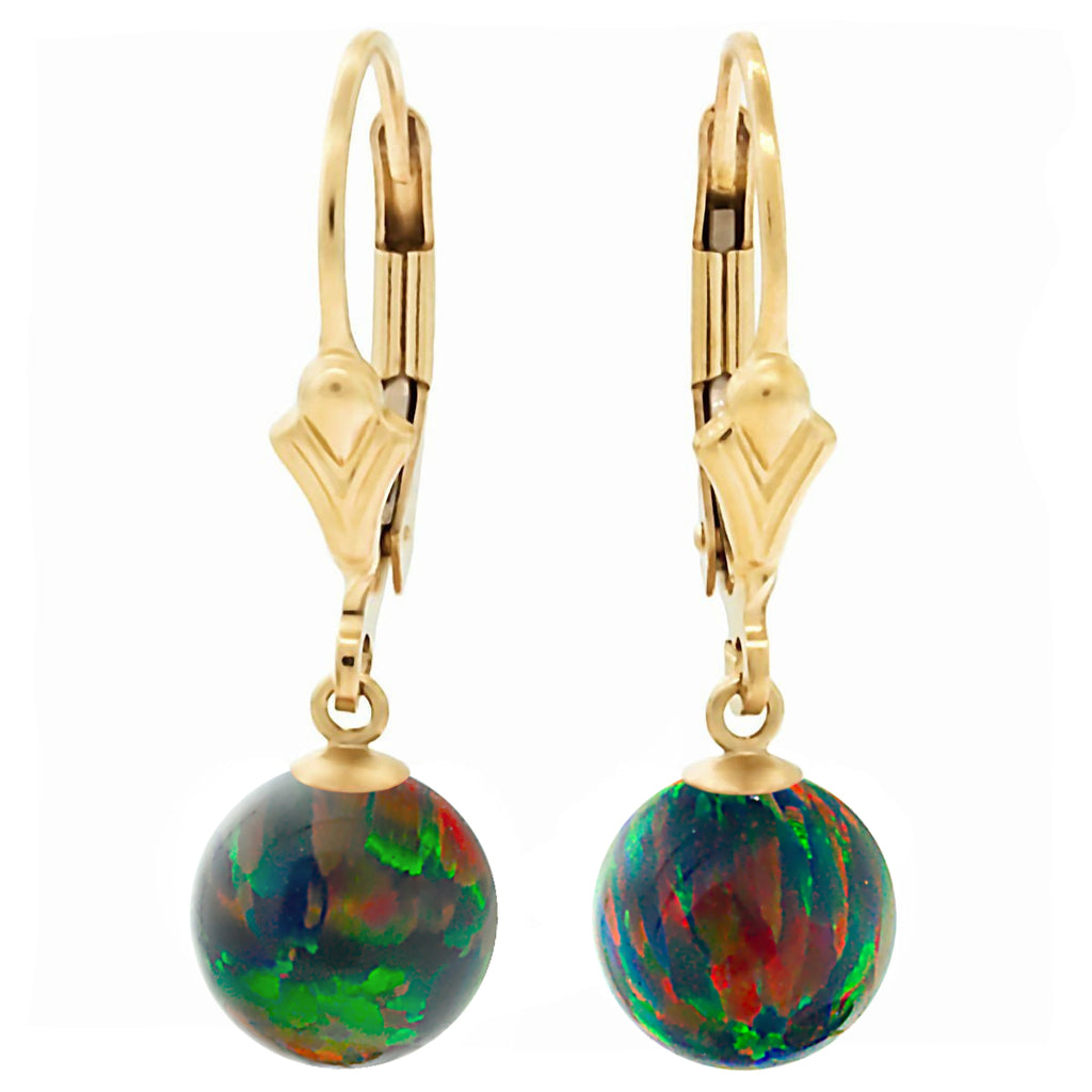 Aurora: Black Created Australian Opal Ball Drop Leverback Earrings 14-20 Gold Filled - 1000Jewels.com