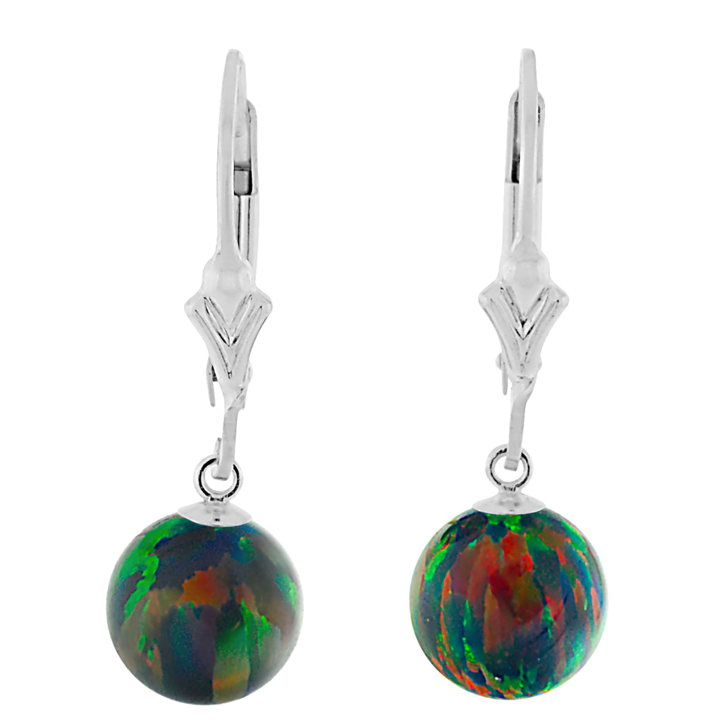 Aurora: Black Created Australian Opal Ball Drop Leverback Earrings 925 Sterling Silver - 1000Jewels.com