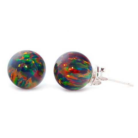 Aurora: 10mm Black Australian Opal Ball Stud Earrings 14k White Gold - 1000Jewels.com