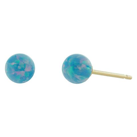 Carrie: 4mm Cornflower Blue Opal Ball Stud Post Earrings 14K Yellow Gold - 1000Jewels.com