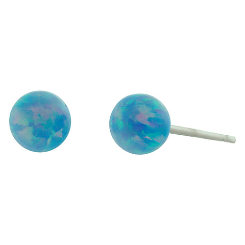 Carrie: 4mm Cornflower Blue Opal Ball Stud Post Earrings 14K White Gold - 1000Jewels.com