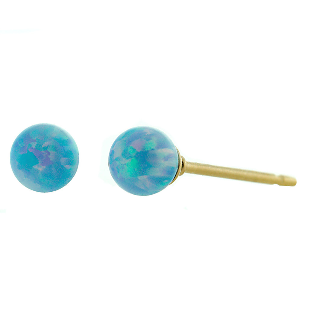 Carrie: 4mm Cornflower Blue Opal Ball Stud Post Earrings 14-20 Gold Filled - 1000Jewels.com
