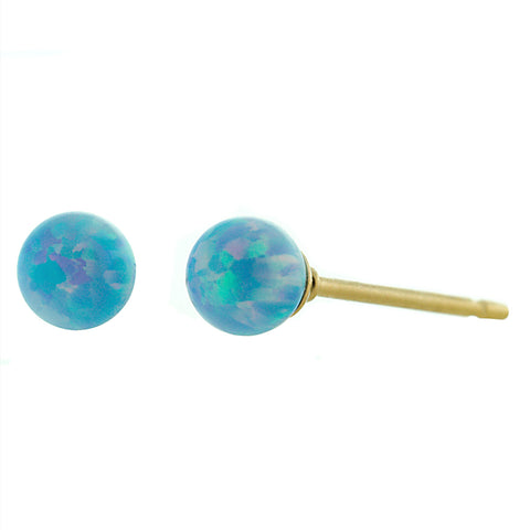 Carrie: 4mm Cornflower Blue Opal Ball Stud Post Earrings 14-20 Gold Filled - 1000Jewels.com
