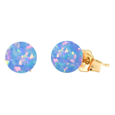 Carrie: Cornflower Blue Created Australian Opal Ball Stud Earrings 14K Yellow Gold - 1000Jewels.com