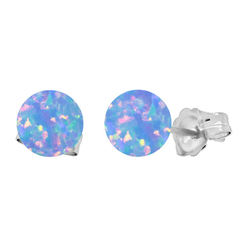 Carrie: Cornflower Blue Created Australian Opal Ball Stud Earrings 14K White Gold - 1000Jewels.com