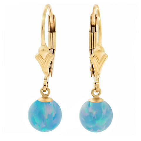 Carrie: Cornflower Blue Created Australian Opal Ball Drop Leverback Earrings 14-20 Gold Filled - 1000Jewels.com