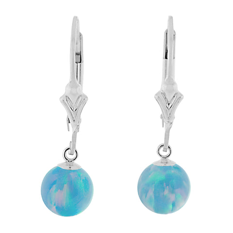 Carrie: Cornflower Blue Created Australian Opal Ball Drop Leverback Earrings 925 Sterling Silver - 1000Jewels.com