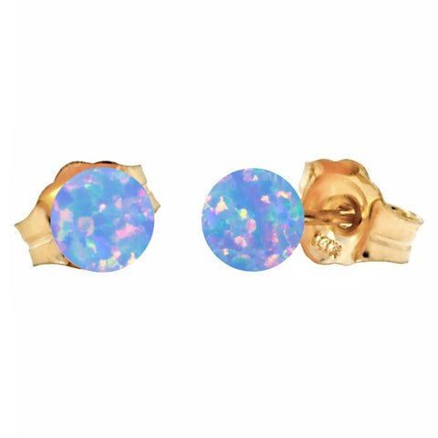 Carrie: Cornflower Blue Created Australian Opal Ball Stud Earrings 14-20 Gold Filled - 1000Jewels.com