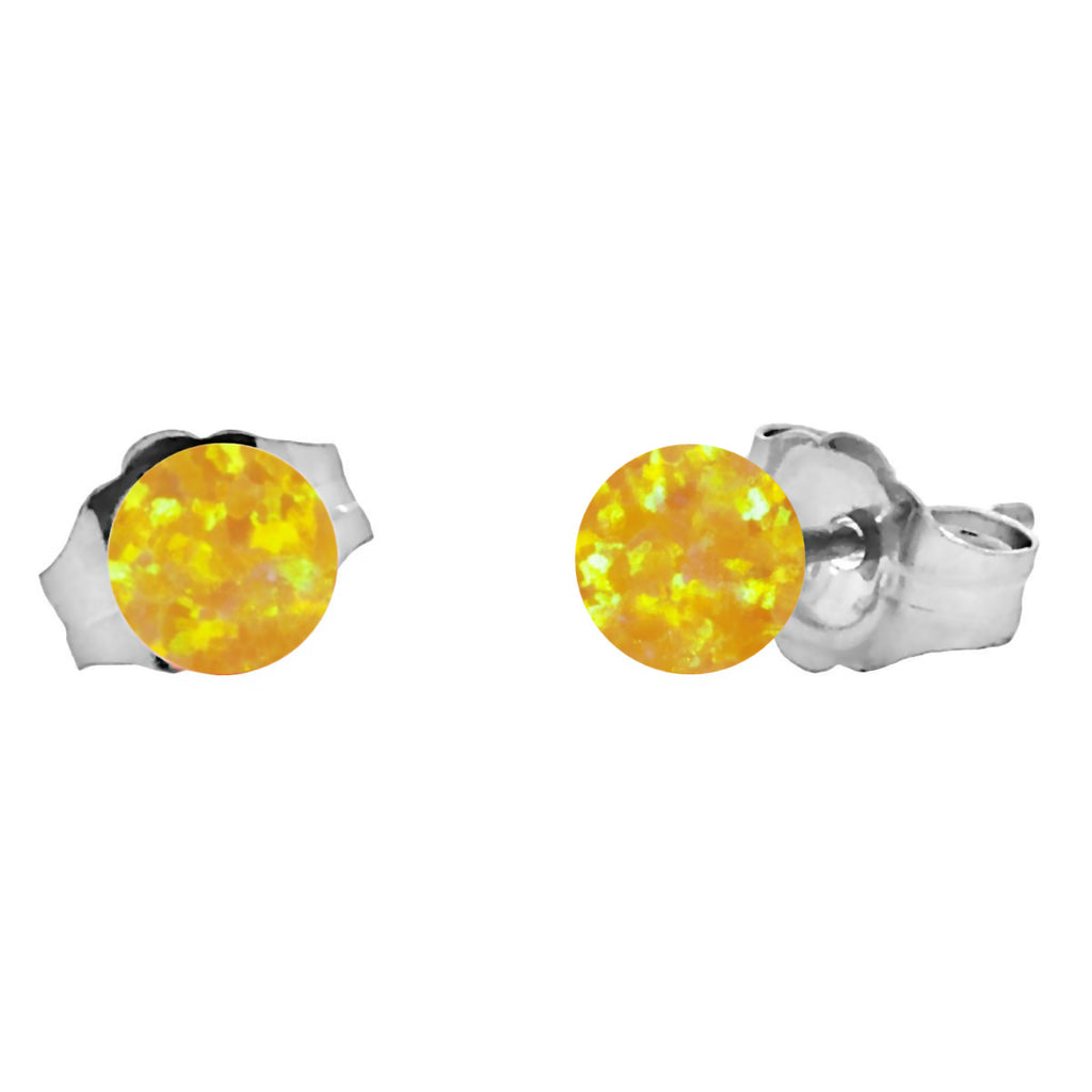 Cira: Citrine Yellow Created Australian Opal Ball Stud Earrings 14K White Gold - 1000Jewels.com