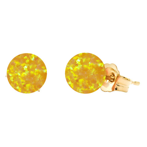 Cira: Citrine Yellow Created Australian Opal Ball Stud Earrings 14K Yellow Gold - 1000Jewels.com