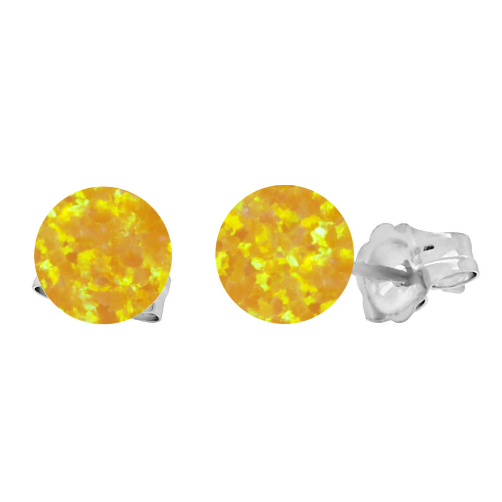 Cira: Citrine Yellow Created Australian Opal Ball Stud Earrings 14K White Gold - 1000Jewels.com