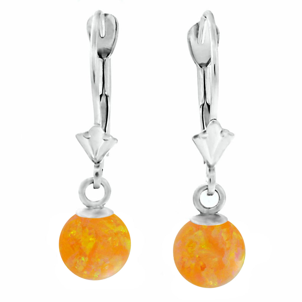 Cira: Citrine Yellow Created Australian Opal Ball Drop Leverback Earrings 14K White Gold - 1000Jewels.com