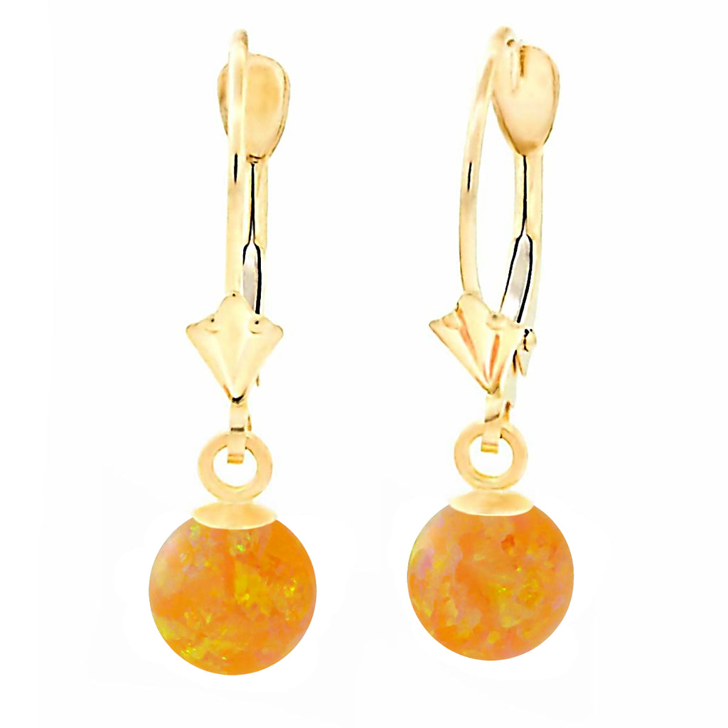 Cira: Citrine Yellow Created Australian Opal Ball Drop Leverback Earrings 14K Yellow Gold - 1000Jewels.com