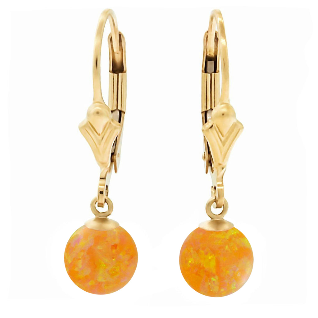 Cira: Citrine Yellow Created Australian Opal Ball Drop Leverback Earrings 14-20 Gold Filled - 1000Jewels.com
