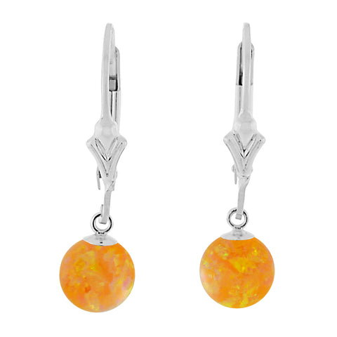 Cira: Citrine Yellow Created Australian Opal Ball Drop Leverback Earrings 925 Sterling Silver - 1000Jewels.com