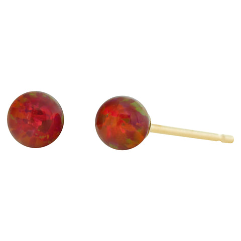 Ginger: Flame Red Created Australian Opal Ball Stud Earrings 14k Yellow Gold - 1000Jewels.com