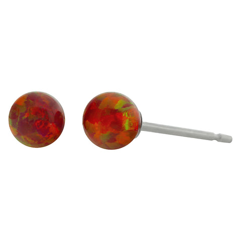 Ginger: 4mm Flame Red Australian Opal Ball Stud Earrings 14k White Gold - 1000Jewels.com