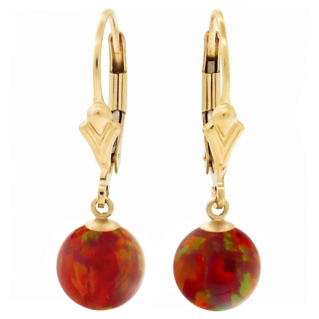 Ginger: Flame Red Created Australian Opal Ball Drop Leverback Earrings 14-20 Gold Filled - 1000Jewels.com