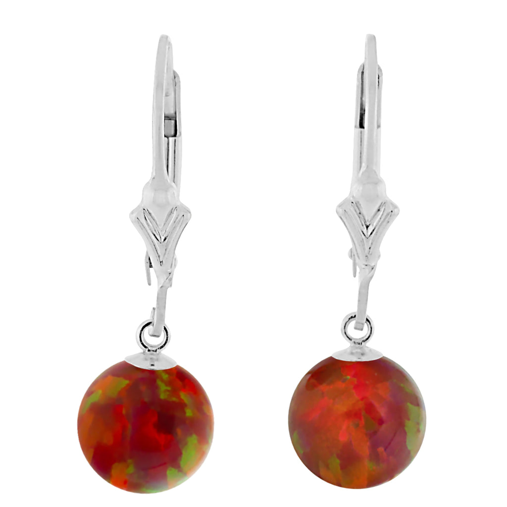 Ginger: Flame Red Created Australian Opal Ball Drop Leverback Earrings 925 Sterling Silver - 1000Jewels.com