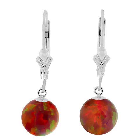 Ginger: Flame Red Created Australian Opal Ball Drop Leverback Earrings 925 Sterling Silver - 1000Jewels.com