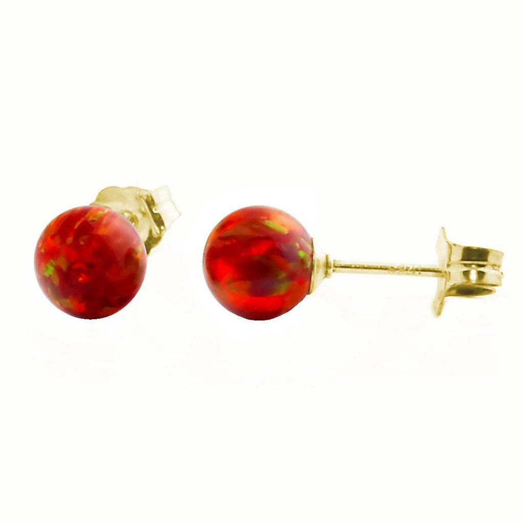 Ginger: 8mm Flame Red Australian Opal Ball Stud Earrings 14-20 Gold Filled - 1000Jewels.com