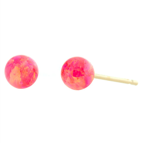 Pia: Hot Pink Created Australian Opal Ball Stud Earrings 14K Yellow Gold - 1000Jewels.com