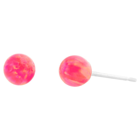 Pia: Hot Pink Created Australian Opal Ball Stud Earrings 925 Sterling Silver - 1000Jewels.com