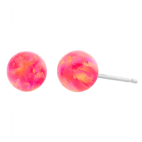 Pia: Hot Pink Created Australian Opal Ball Stud Earrings 14K White Gold - 1000Jewels.com