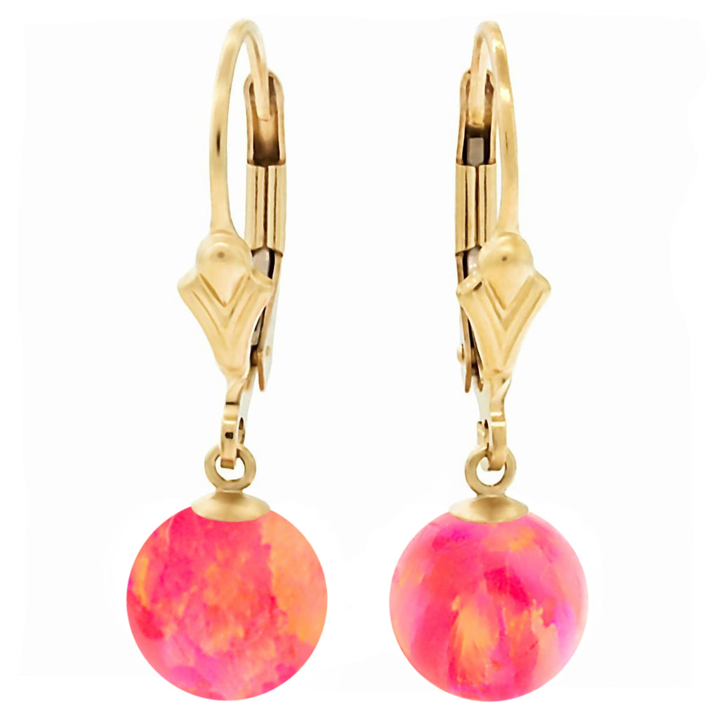 Pia: Hot Pink Created Australian Opal Ball Drop Leverback Earrings 14-20 Gold Filled - 1000Jewels.com