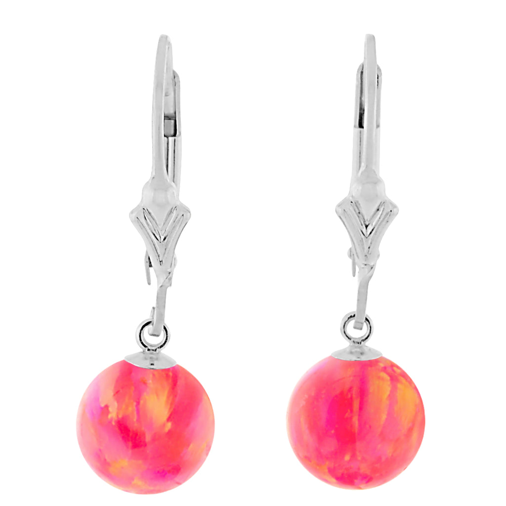 Pia: Hot Pink Created Australian Opal Ball Drop Leverback Earrings 925 Sterling Silver - 1000Jewels.com