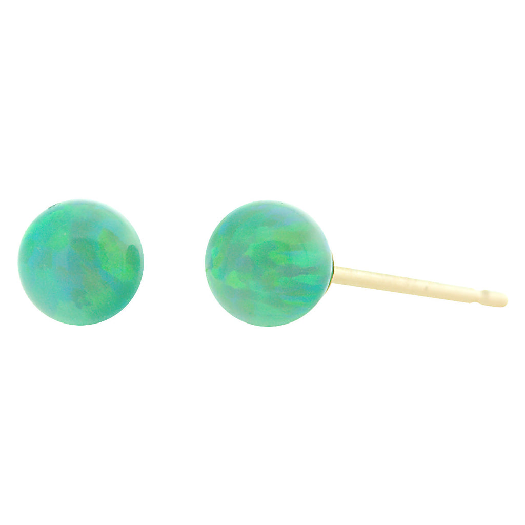 Margarita: Kiwi Green Created Australian Opal Ball Stud Earrings 14k Yellow Gold - 1000Jewels.com