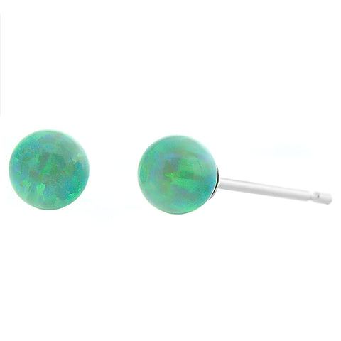Margarita: Kiwi Green Created Australian Opal Ball Stud Earrings 14k White Gold - 1000Jewels.com