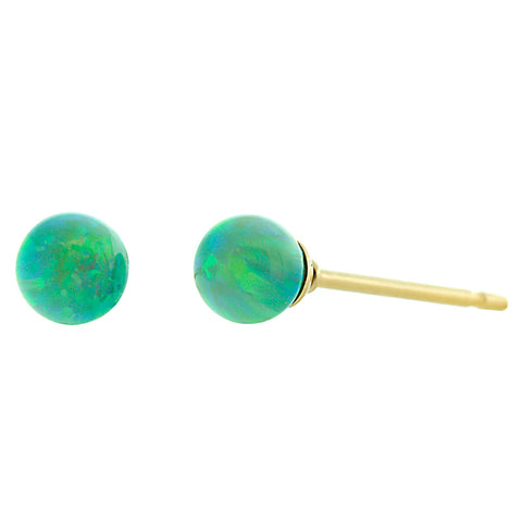 Margarita: Kiwi Green Created Australian Opal Ball Stud Earrings 14-20 Gold Filled - 1000Jewels.com