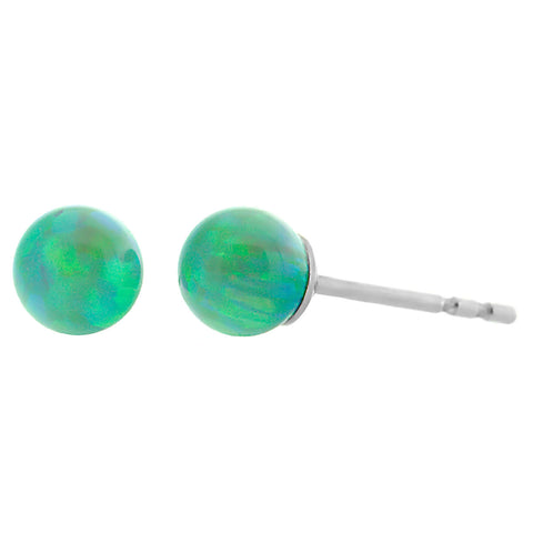 Margarita: Kiwi Green Created Australian Opal Ball Stud Earrings 925 Sterling Silver - 1000Jewels.com