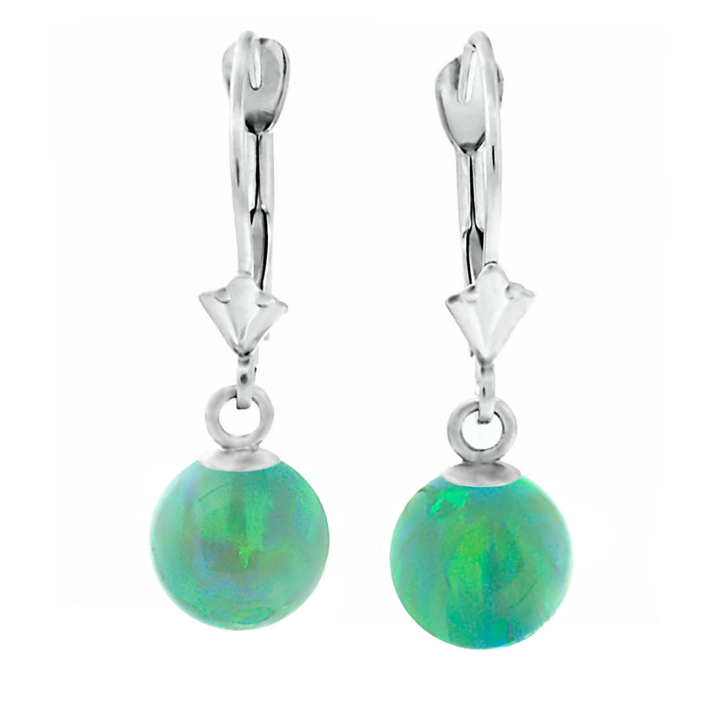 Margarita: Kiwi Green Created Australian Opal Ball Drop Leverback Earrings 14K White Gold - 1000Jewels.com