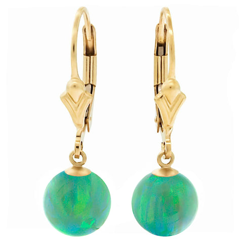 Margarita: Kiwi Green Created Australian Opal Ball Drop Leverback Earrings 14-20 Gold Filled - 1000Jewels.com