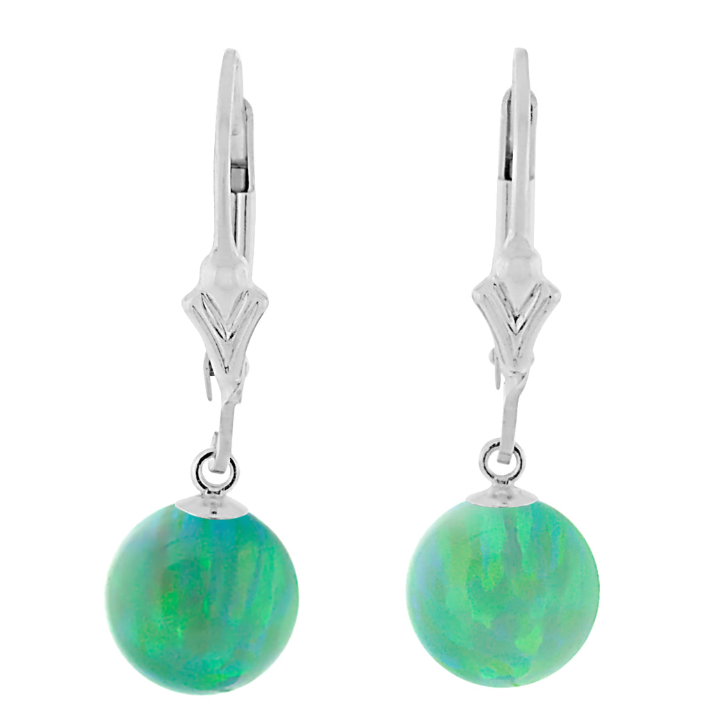 Margarita: Kiwi Green Created Australian Opal Ball Drop Leverback Earrings 925 Sterling Silver - 1000Jewels.com