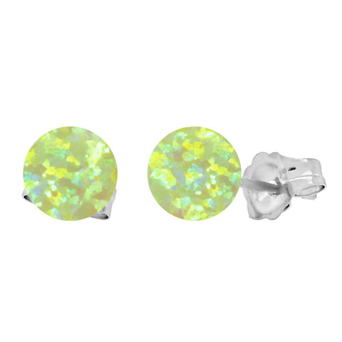 Aileen: Lime Green Created Australian Opal Ball Stud Earrings 14k White Gold - 1000Jewels.com