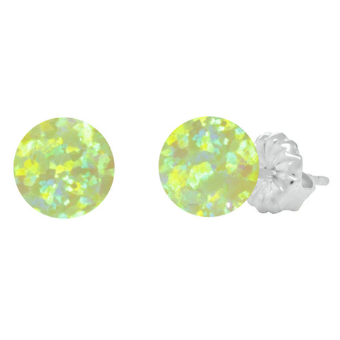 Aileen: Lime Green Created Australian Opal Ball Stud Earrings 925 Sterling Silver - 1000Jewels.com