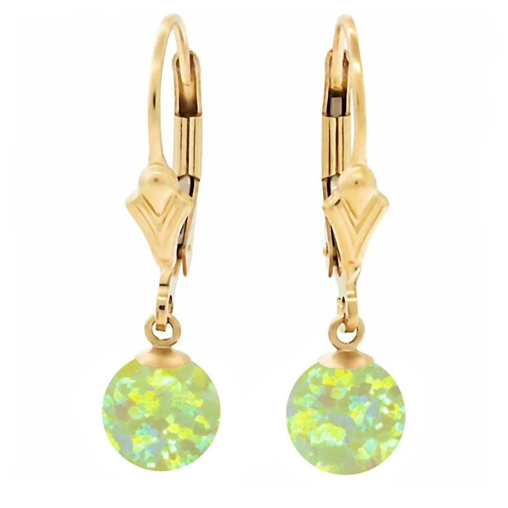 Aileen: Lime Green Created Australian Opal Ball Drop Leverback Earrings 14-20 Gold Filled - 1000Jewels.com
