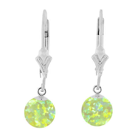 Aileen: Lime Green Created Australian Opal Ball Drop Leverback Earrings Sterling Silver - 1000Jewels.com