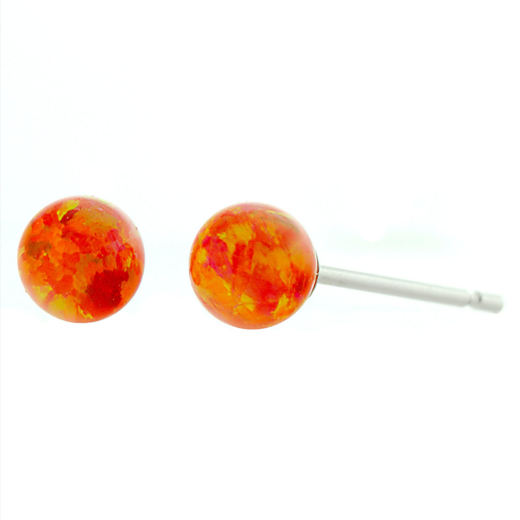 Orlena: 4mm Mexican Fire Opal Ball Stud Earrings 14k White Gold - 1000Jewels.com