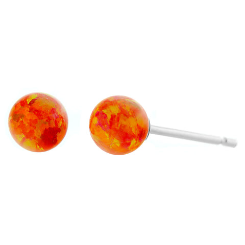 Orlena: Mexican Fire Created Australian Opal Ball Stud Earrings 14k White Gold - 1000Jewels.com