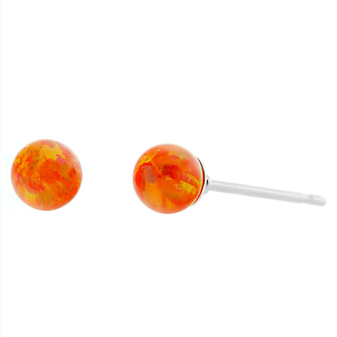 Orlena: 4mm Mexican Fire Opal Ball Stud Earrings 925 Sterling Silver - 1000Jewels.com