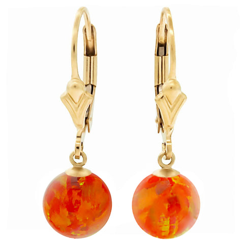 Orlena: Mexican Fire Created Australian Opal Ball Drop Leverback Earrings 14-20 Gold Filled - 1000Jewels.com
