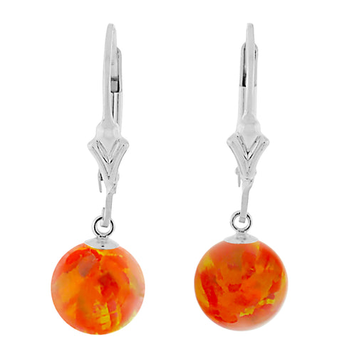 Orlena: Mexican Fire Created Australian Opal Ball Drop Leverback Earrings 925 Sterling Silver - 1000Jewels.com