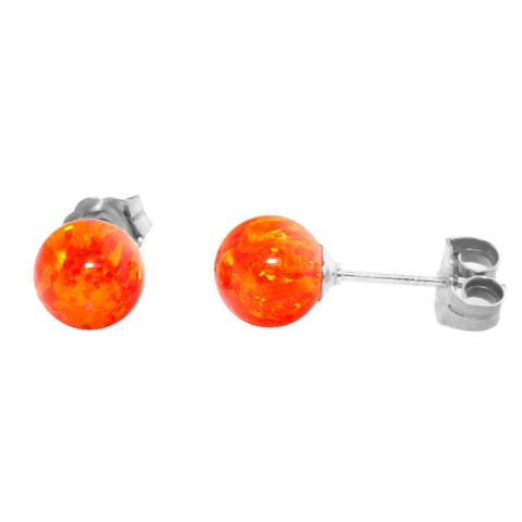 Orlena: 6mm Mexican Fire Opal Ball Stud Earrings 925 Sterling Silver - 1000Jewels.com