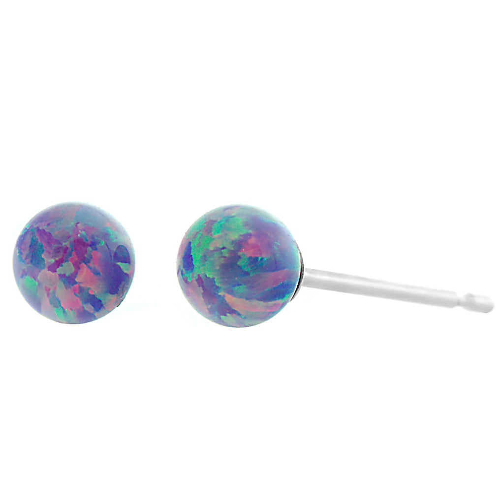 Norah: Lavender Created Australian Opal Ball Stud Post Earrings 14k White Gold - 1000Jewels.com
